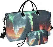 [ZRYSMY] Duffel Bag for Traveling, Cool Angel White Black Travel Bag Gym Bag, with Multiple Interior Pockets Shoulder Weekender Bag for Women Men with Toiletry Bag 20.5L x 1.9W x 13.8H, Multi-Colored