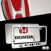 2pcs HONDA CIVIC 3D Stainless Steel License Plate Frame w/ Caps - Front & Back