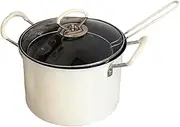 JISADER Deep Fryer Pot with Strainer Basket Japanese Tempura Frying Pot 5.2L for Outdoor, White