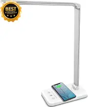 LED Desk Lamp with Wireless Charger, 5 Brightness Levels, Touch Control - White