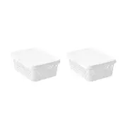 2x Boxsweden Kept Diamond 10L/36cm Storage Bin/Basket Home Organiser w/ Lid WHT