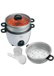 Rival 10-Cup Rice Cooker w/ Steamer Basket, White/Black, 10 Cup Cooked Rice Cap