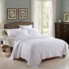 Embroidery Bedspread Coverlet Set Quilt Queen King Super King Palm Leaves White