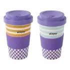 400ml Travel Mug with Lid Reusable Bamboo Fiber Coffee Cup Checked Bottle Cup AU