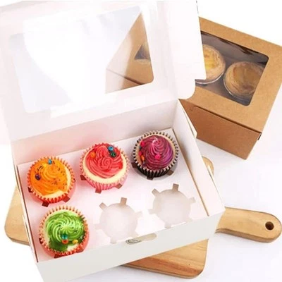 30 Pack Cupcake Boxes, 6-Cavity Pastry and Cookie Box 24x15.5x7.5cm, Containers