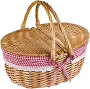 Picnic Basket Large Wicker Basket with Double Folding Handles and Lids Empty Wicker Hamper Basket with Removable Liner Rustic Woven Basket for Picnic Snack Fruits Easter Eggs Candy Style2, Wicker Ba