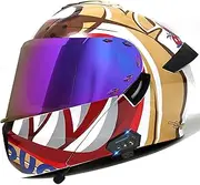 Bluetooth Modular Motorcycle Helmet,DOT/ECE Approved Full Face Flip Up Motorbike Helmet,Built-in Dual Speaker with Microphone for Adult Men and Women C,L=59-60CM