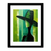 Green Hat Modern Women Art Framed print Art Poster