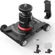 Camera Slider Dolly with Ball Head & Phone Clamp 4 Wheeled Tabletop Dolly