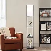 Floor Lamp with Shelves,Floor lamp for Living Room,3 Layers Wooden Shelf Standing Light,Modern Reading Lamp for Bedroom, Living Room, Office,3 Color Temperature LED Blub with E27 (Red-Purple)
