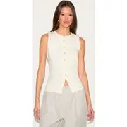 Cream Button Through Sleeveless Top, Cream