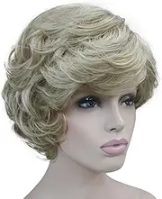 (L16-613 Blonde with Highlights) - Lydell Women's Short Curly Wavy Wig Synthetic Hair Full Wig 15cm (L16-613 Blonde with Highlights) Great Mothers Day Gifts