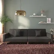 2-Seater Sofa Bed with Two Pillows Black Fabric,Comfortable Sofa Bed with Pull Out Bed for Overnight Guests and Small Spaces Living Room Sofa