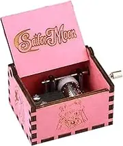 Hand Crank Sailor Moon Wood Music Box,Fashion Pink Wooden Carved Musical Boxes for Girls Kids Gift Home Decoration