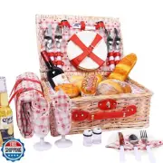 Picnic Basket for 4 Persons Willow Weaving Picnic Set with Cooler Insulation