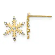 Madi K Kid's Earrings 14K Yellow Gold CZ Solid Snowflake Post, 12mm