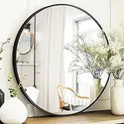 Sunniry Round Mirror 50cm, Round Wall Mirror, Black Circle Mirror Metal Frame, Circle Mirrors for Bathroom, Vanity, Bedroom, Hallway.