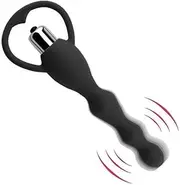 Vibrating Anal Beads Butt Plug, Graduated Design Silicone Anal Vibrator Waterproof G spot Anal Sex Toy for Men Women and Adult Couples (Black)