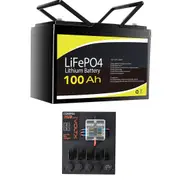 12V 100Ah Lithium Battery + Switch Panel ON-OFF Control Box (Connect 12 Devices)