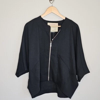 Anthropologie Cartonnier Black Full Zip Jaye Cape Jacket Top Size Small