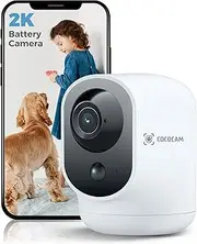 COCOCAM 2K Indoor Pan/Tilt Security Camera with 5200mAh Battery, WiFi Camera, Wireless for Baby Monitor/Pet Camera/Home Security, AI Recognition, PIR Human Detection, Compatible with Alexa