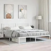 Metal Bed Frame King Size 183x203 cm, White Platform Bedframe with Headboard, Strong Steel, Extra Storage, No Box Spring Needed, Floor Bed Base, Slats Support