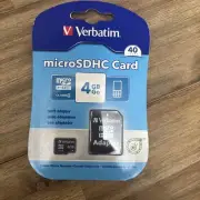 Verbatim microSDHC Card 4GB (w/SD adapter) New In The Package