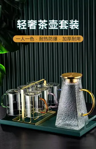 彩色玻璃杯帶把手柄耐熱透明家庭喝水杯子客廳茶杯套裝家用待客