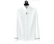 Men’s Embroidery Slim Fit Long Sleeve Casual Dress Shirts-white