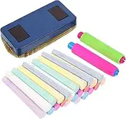 OFFSCH 1Set Dustless Colored Chalk with Chalkboard Eraser and Holders Teaching Supplies for Classrooms and Home Use Less Dust Safe for Parents