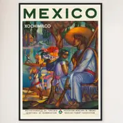 Galrie Vibrant Mexico Xochimilco Vintage Travel Poster Unique Art Print for Collectors, Black Frame, A1 60 x 84cm (23 x 33inch)