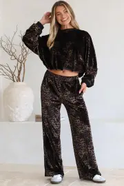 Wylder Pants - High Waisted Velvet Pants with Sports Stripe in Leopard Print