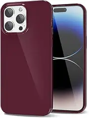 LoeoeL for iPhone 14 Pro Phone Case Liquid Silicone, Cute Girly Thin Ultra Slim Jelly Soft Rubber Gel Protective Glossy Hard Plastic Case, Plain Solid Color Cover for Women Girl, Burgundy Maroon