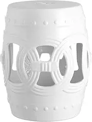 Ceramic Drum Table Decorative Garden stools, Decorative Ceramic Garden Stool, Hollow Eight-Sided to The Wealth of Copper Stool for Shoes, Suitable for Outdoor Garden,(White)