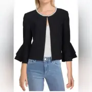 Tahari Arthur S. Levine Blazer Jacket 22W Pearl Trim Bell Sleeve Open Front