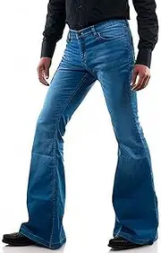 [EVEDESIGN] Men's Vintage Bell Bottom Jeans 60s 70s Outfits for Men,Mens Bell Bottoms Disco Pants Flared Jeans Bule
