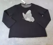 Ann Taylor Sweater Womens XXL Black Wool Pullover Butterfly Shimmer Print