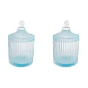 2x LVD Glass Trinket Box Storage Home Tabletop Decor Display Round 16cm Theo Sky