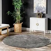 nuLOOM Loni Solid 4 Round Machine Washable Accent Shag Rug for Living Room Bedroom Dining Room Nursery Entryway, Dark Grey/Ivory