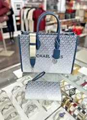 Michael Kors Mirella Medium East West Style Tote Bag & Double Zip Wallet (Navy)