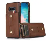 Hidden Card Slot Case for Samsung Galaxy S10e, with Leather Loop Strap - Brown
