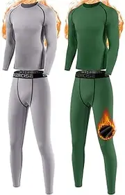 [ATTIQOZI] Youth Boys Thermal Underwear Set Compression Fleece Lined Leggings with Athletic Shirts Base Layer