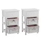 Bedside End Table Nightstand Drawer Storage Organizer Cabinet W/2 Baskets White