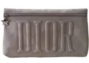 New In Box Dior Trousse Pouch Cosmetic Makeup Empty Bag Gray Suede Texture/Lined