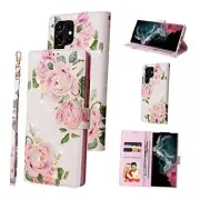 Wallet Case for PU Leather Phone Case Samsung Galaxy S23 Ultra 5G White Rose