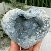 Celestite Celestine Deep Blue Heart with Stand Large Geode Cluster Crystal 1448g
