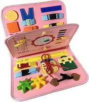 Busy Board for Toddlers 1-3, Montessori Toys, Travel Toys for Plane, Quiet Book (Pink)