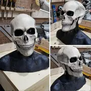 Movable Jaw Skull Mask Helmet Halloween Party Prop Latex Headgear White