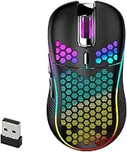 Wirel Gaming Mouse 2.4GHz with Colourful Light Rechargeable 6D Buttons High-Precision Optical Sensor for Laptop Computer Black