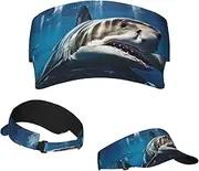 [RLDOBOFE] Sun Visor Hat Adjustable Empty Top Baseball Cap Great White Shark Sun Hats for Women Men Sunscreen Visor Caps Summer Beach Sports Hats, Black, One Size, Black, One Size